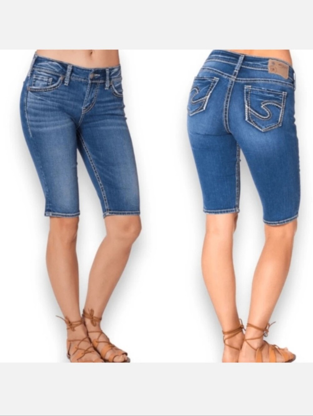 Silver Suki Mid Rise Bermuda Shorts Womens 30 Denim Dark Wash Contrast Stitching